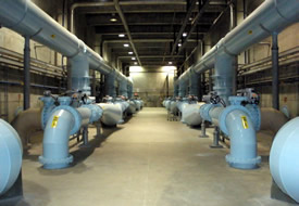 Filtration equipment at the San Juan-Chama Project surface-water treatment plant.